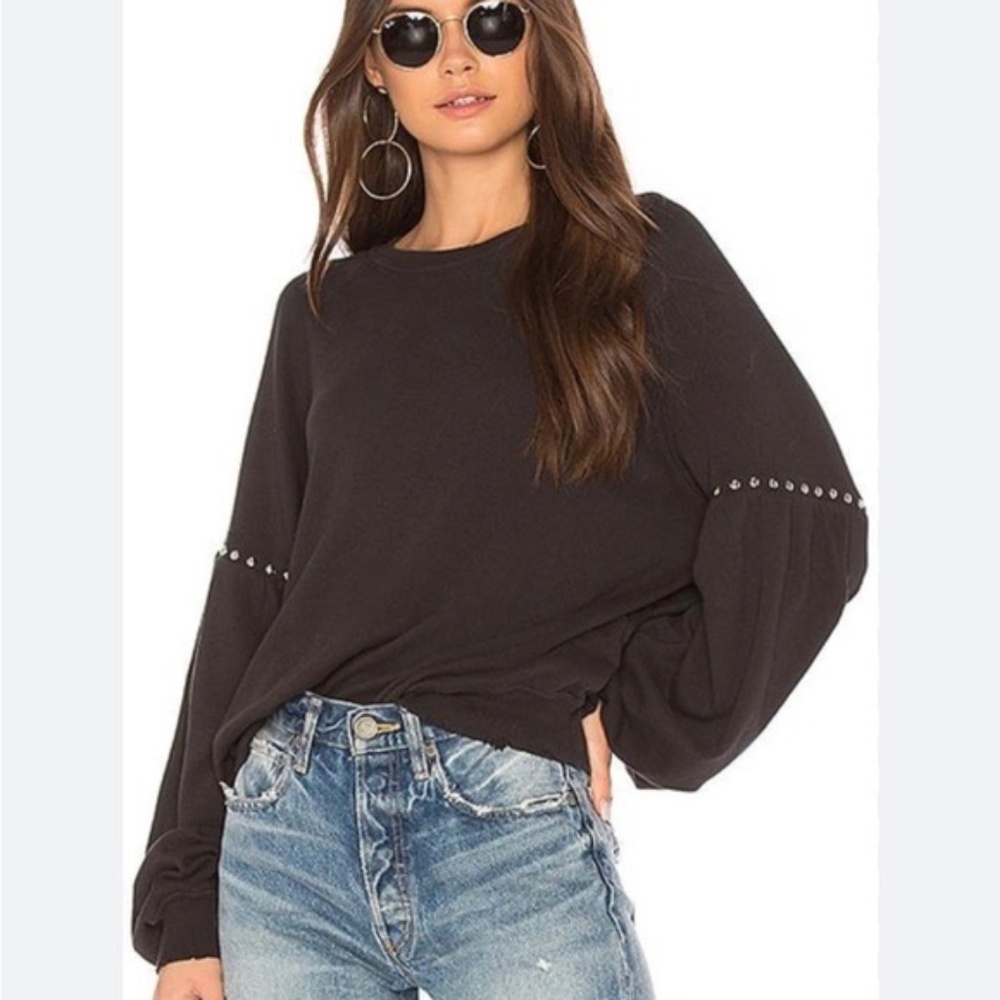 The Great Studded Bishop Sleeve Sweatshirt Black S
